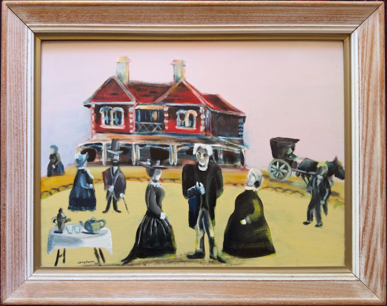 Gray Smith painting Garden Party at Glebe House (1966), oil on masonite.