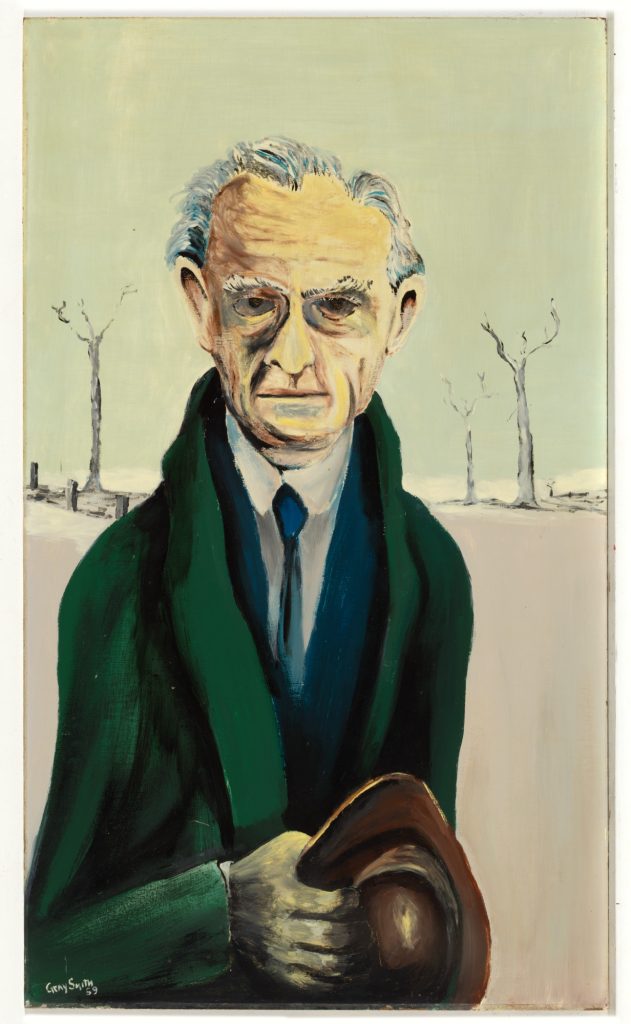 Gray Smith’s 1959 painting Mr Johnstone, enamel on board, held by the National Gallery of Australia.